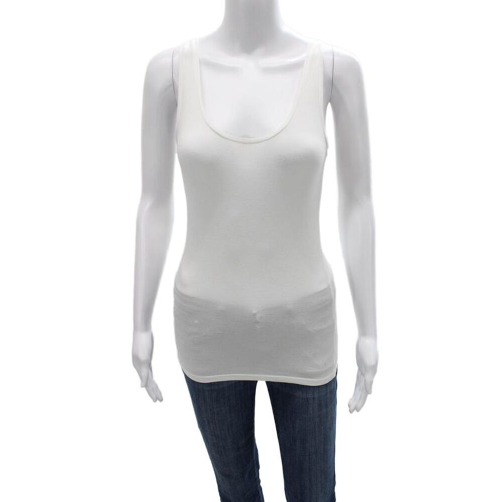 Majestic Paris Women Basic Tank White Scoop Neck Sleeveless Viscose Size 1